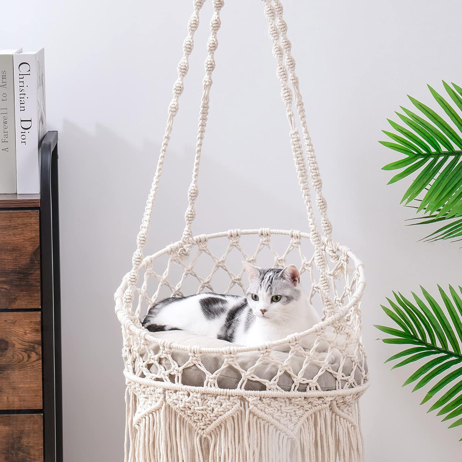 Tucker Murphy Pet Macrame Cat Hammock Hanging Cat Bed Hammock Cat Swing For Indoor Cats Boho Cat Swing Bed For Sleeping Playing Climbing And Lounging Beige Wayfair